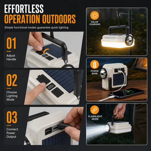 Solar Rechargeable LED Camping Lantern Multifunctional Handheld Work Light