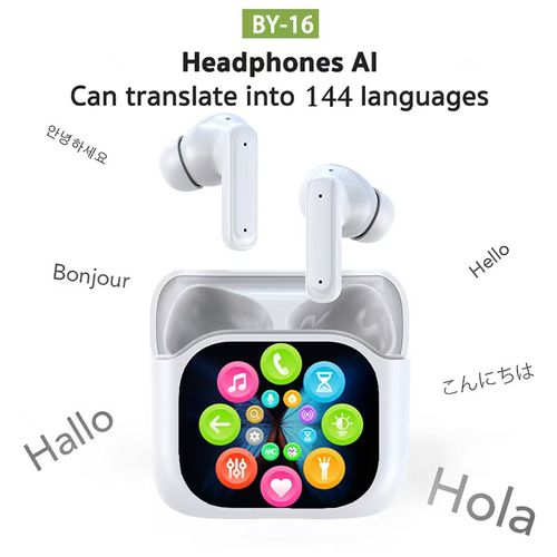 BY16 Full-Color Touchscreen LED Bluetooth Earphones — In-Ear ANC+ENC Noise-Cancelling Bluetooth Headset with AI Translation Capability