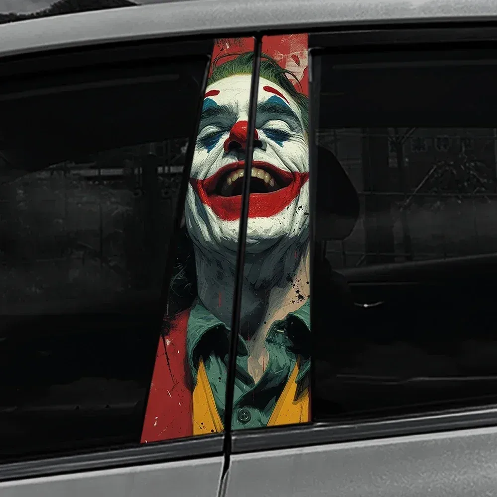 2PCS Laughing Man Car B-pillar Stickers PET Waterproof Auto Center Pillar Sunscreen Decals Funny Decors self-adhesive