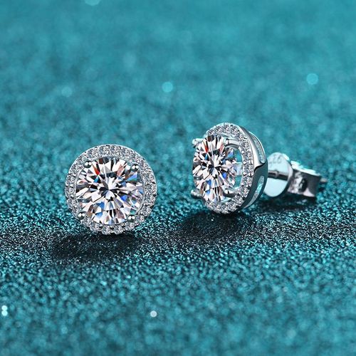 925 Sterling Silver Round Moissanite Earrings