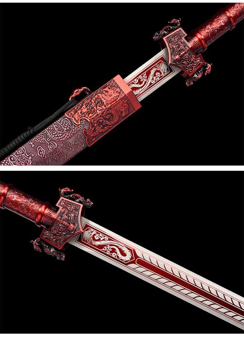 Red HandMade Jian Sword HanJian Forged High Manganese Steel Blade Metal Aolly Handle