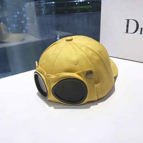 Aviator-style baseball cap with built-in sunglasses
