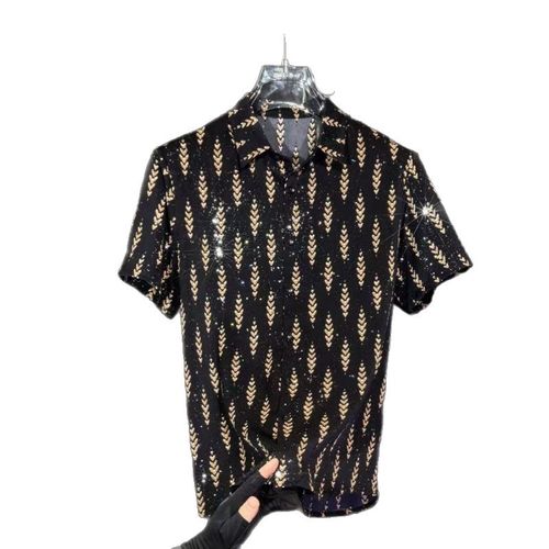 Men's Premium  Light Luxury  Shirt with Wheat-Pattern Rhinestone Embellishment
