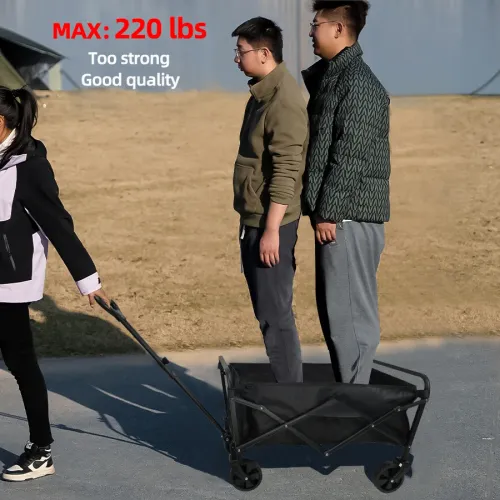 Collapsible Foldable Wagon Cart, Large Capacity Garden Beach Cart with All-Terrain Wheels, Heavy Duty Utility Grocery Wagon with Drink Holders for Shopping Sports Camping