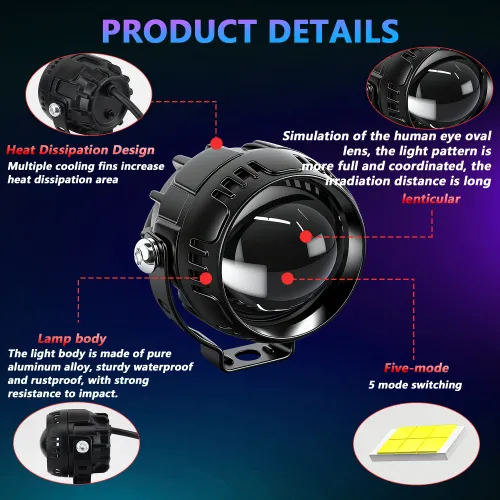 Motorcycle HeadlightsRed Devil's Eye Fog Lamps Projector White Yellow 24V Super Brighter