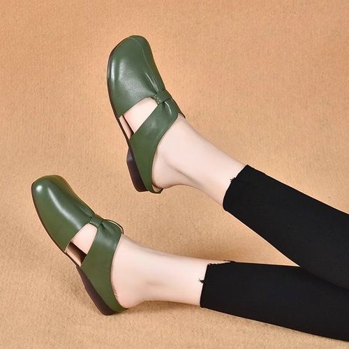 Soft leather toe half slippers for women