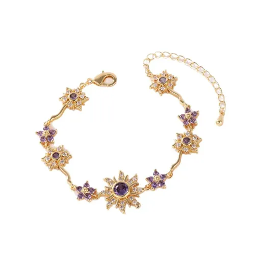 Luxury Sunflower Bracelet Exquisite Fashion Pink Cubic Zirconia Chain Crystal Sparkling Shiny Rhinestone Bangle For Women
