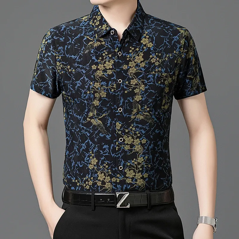 Floral Business-Casual Ice Silk Shirt