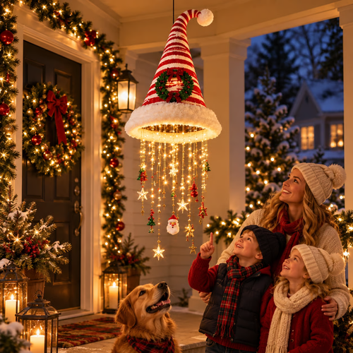 Hanging Santa Hat LED Tree Lights | Cascading Holiday Glow
