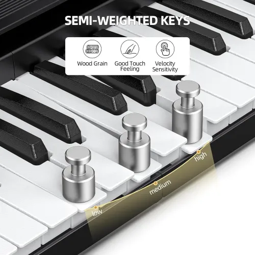 Foldable piano touch sensitive 200 tone BT MIDI USB rechargeable travel home practice creation