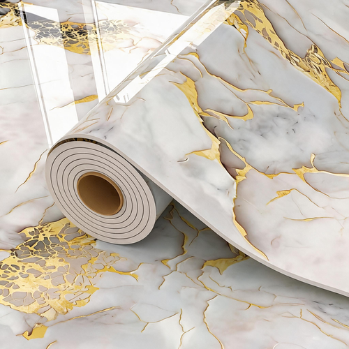 60×300cm Waterproof and Oil-Proof Gold-Vein Marble Pattern Floor Sticker