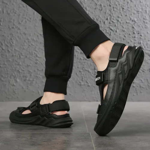 Summer New Men's Sandals Leather Breathable Mesh Sandals Outdoor Casual Portable