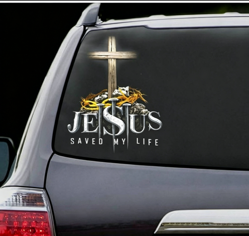 'God Saved My Life'Cross Car Decal  Window Sticker