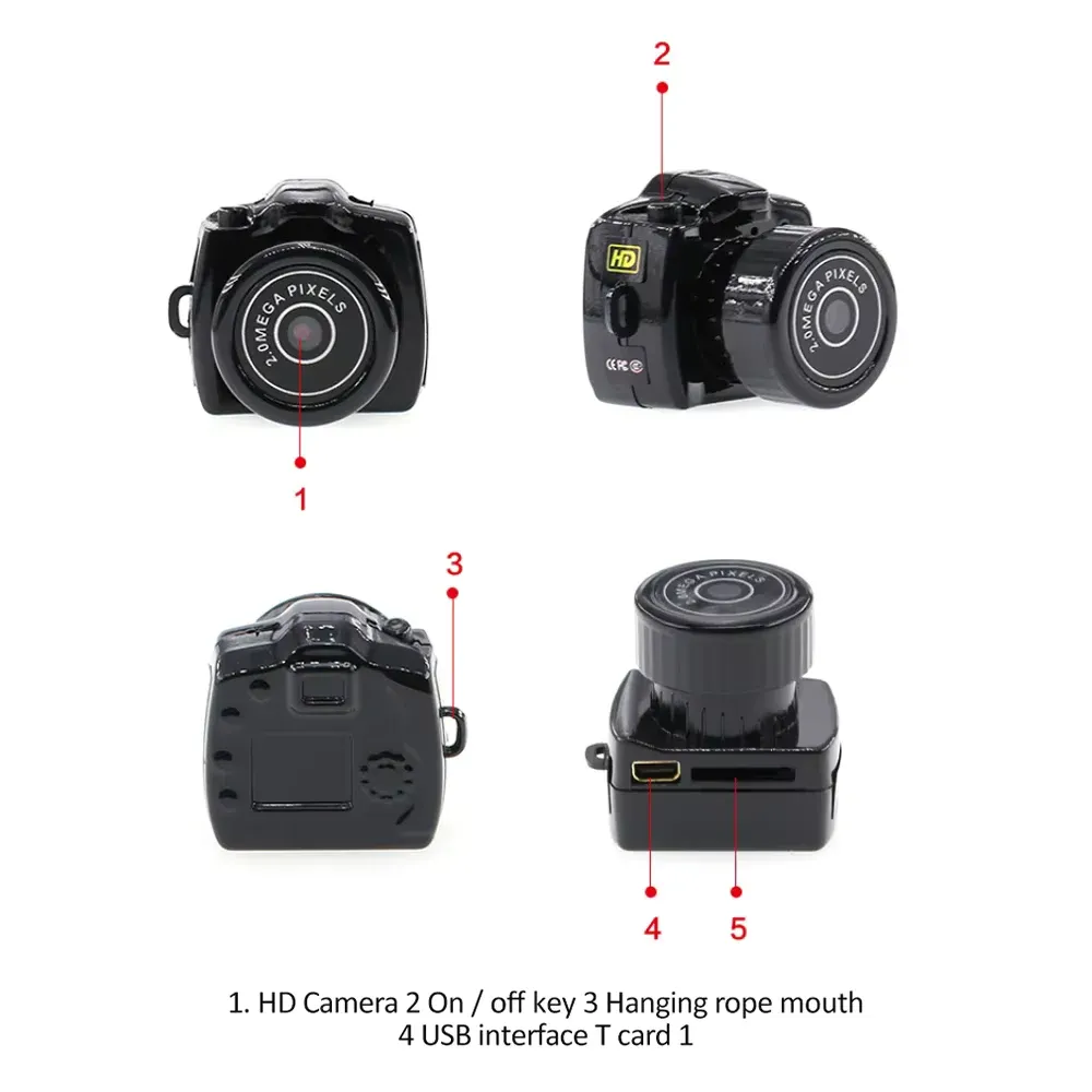 Y2000 Mini Camera Small Sport DV DVR Keychain Micro Video Camcorder Security HD Cam Video Audio Recorder Support up to 32GB