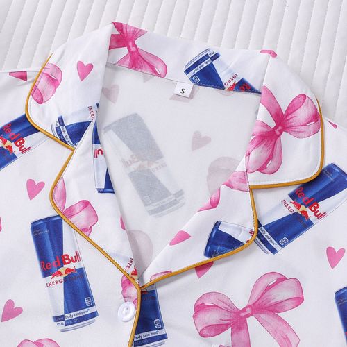 Women's New Arrival Printed Short Sleeve Shorts Pajama Set Lapel Bow Tie Pattern Comfortable Loungewear for Home