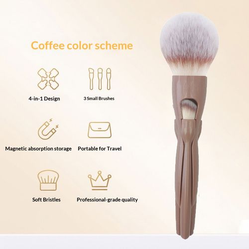 4Pcs 4 in-1 Makeup Brush Set Magnetic Suction Powder Blusher Brush Travel Makeup Brushes Soft Concealer Brush