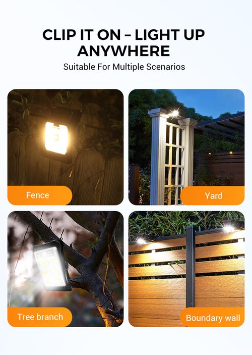 Clip on solar light outdoor waterproof LED motion sensor light with 3 modes and 3 installations