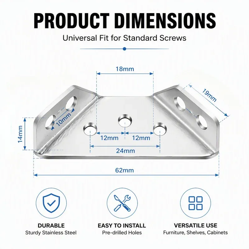 140PCS Stainless Steel Corner Brace, 90°Right AngleSupport Bracket for Cabinets & Furniture, Premium Stainless Steel Corner Brackets