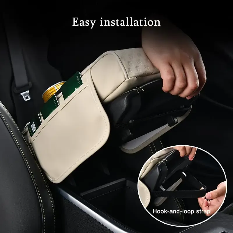 Car Armrest Cushion with Cup Holder, Multifunctional PU Leather Center Console Armrest Pad, Auto Storage Organizer Arm Rest