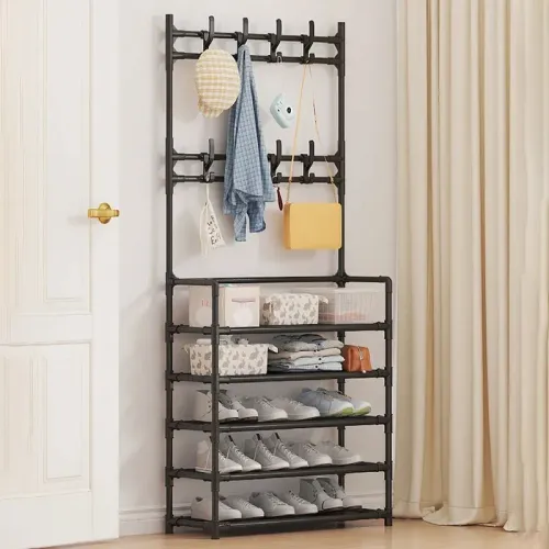 Five Layer Shoe Rack Simple Shoe Rack Integrated Storage Rack Household Shoe Rack Multifunctional Clothes Rack Coat Rack