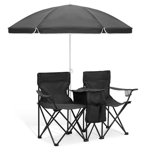 Portable Folding Picnic Double Chair with Umbrella, Table & Cooler