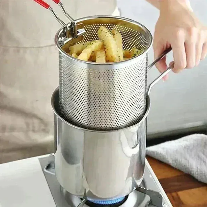 Deep Fryer Pot 304 Stainless Steel Fry Pot with Basket and Lid Food Grade Deep Fryer Multifunctional Deep Frying Pot