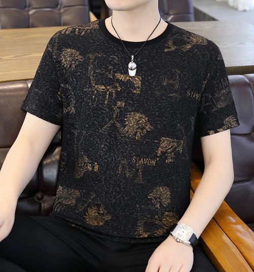 Men Golden Lion Letter Print Short Sleeve T-Shirt