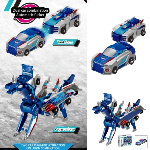 Unicorn Transformer Magic Transformation Super Combination Car Toy 2 In 1 Kids Magnetic Collision Transforming Car Diy Toy