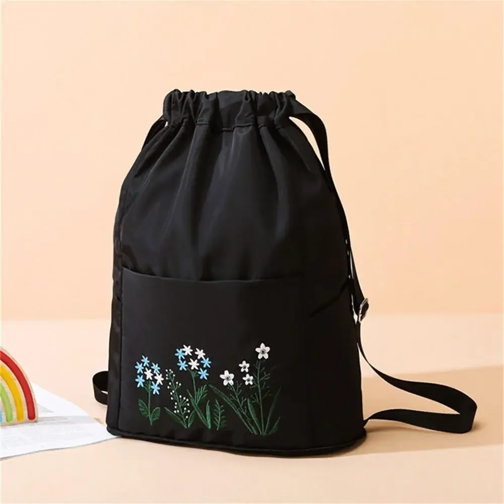 Large Portable Women Drawstring Backpack Lightweight Vintage Print Lady Travel Daypack Waterproof Foldable Shopping Bag