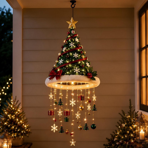 Hanging Santa Hat LED Tree Lights | Cascading Holiday Glow