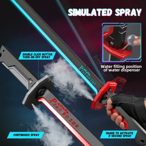 Laser Sword with Spray Sparks Smoke Multi-Color Changing LED Lights Sci-Fi Extendable Toy