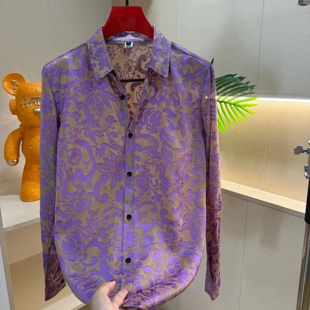 Men's Breathable Purple Business Shirt (Ice Silk Acetate Blend)