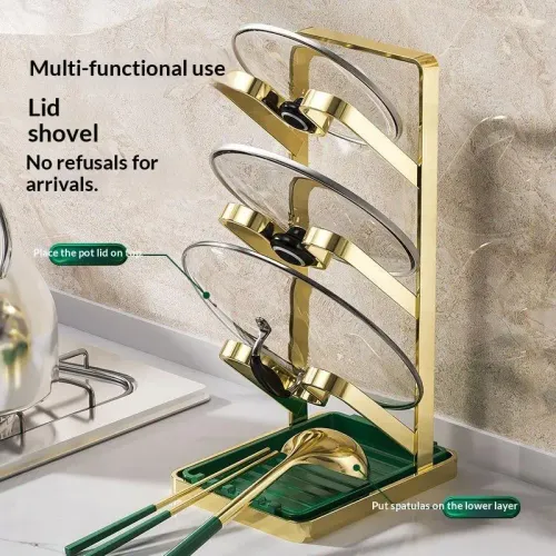 Tier Pot Lid Holder With Detachable Drain Tray For Kitchen Storing Lids Spatulas Cooking Utensils