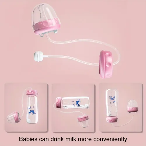 8oz 240ml Normal-Neck Baby Bottle with Straw Brush,Hands-Free PP Feeding Bottle Set-Makes Feeding Easy