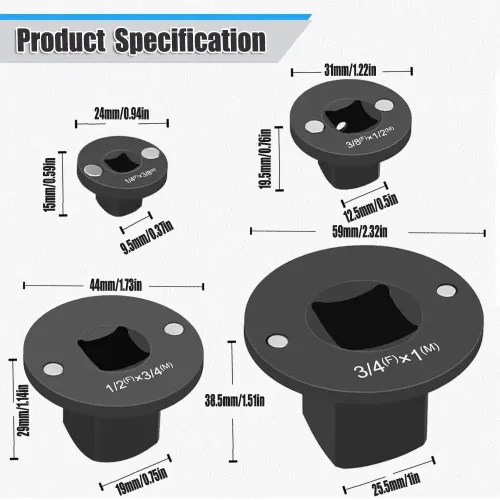 4Pcs Drive Reducing Impact Socket Adapter Set Portable Multi-function Drive Ratchet Adapter Low Profile Reducer Wrench Accessory