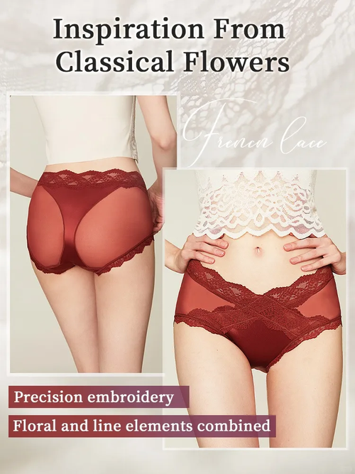 Set of 3 sexy lace panties with criss-cross waist design, comfortable and breathable, with an extended silk crotch.