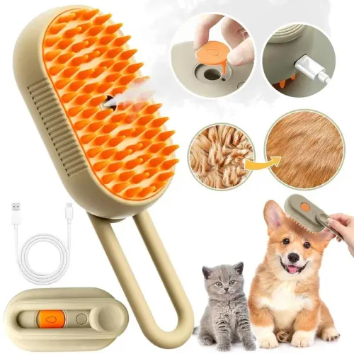 Cat Dog Pet Spray Massage Brush 3 in 1 One Button Steam Spray Folding Rotatable Floating Hair Bath Hair Removal Brush Comb