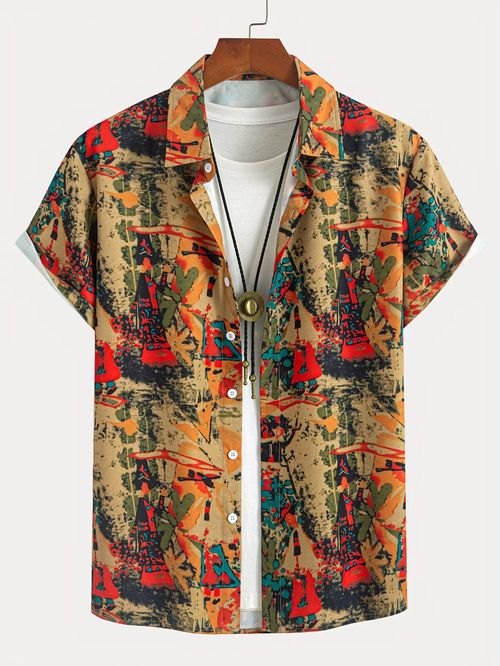 Trending Hot Sale Eye-Catching Ukiyo-E Floral Vintage Print Loose Fit Short Sleeve Hawaiian Shirt For Daily Holiday Street Look
