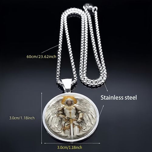 Stainless Steel Archangel St. Michael 2D Pendant Necklace