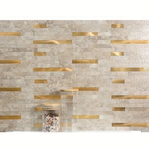 5pcs 11.6×4.13inch Peel and Stick Backsplash Tiles, Mixed Brushed Aluminum Marble Look Wall Tiles,Self Adhesive Stick on Backsplash for Kitchen