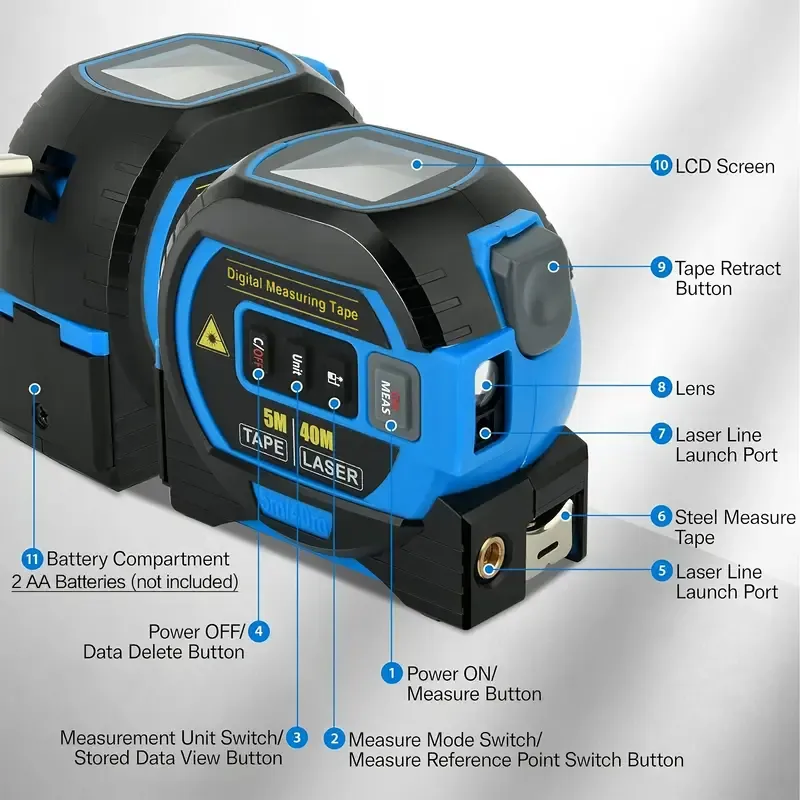 High Precision Steel 3-in-1 Infrared Laser Tape Measure Tool