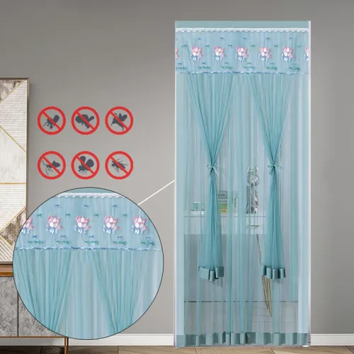 Double-layer Lace Door Curtains Summer Mosquito-proof Gauze Curtain Home Bedroom Partitions Privacy Screen No-punching Holes