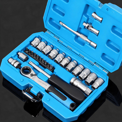 🔧🚗 29pcs Core Ratchet Socket Wrench Kit – Chrome‑vanadium steel, 11 sockets & 10 bits. Perfect for car repairs & DIY 🛠️✨