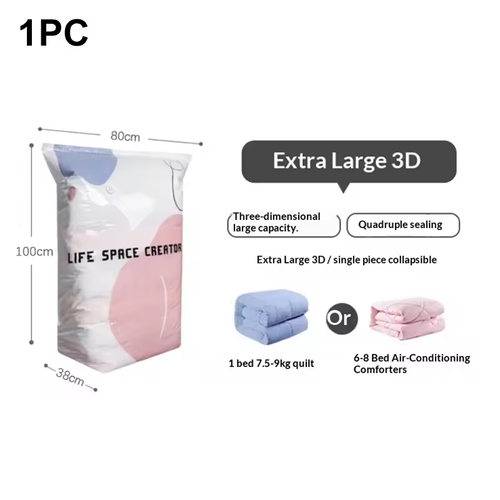 5pcs (2pc Extra large+3pc Medium) No-pump Vacuum Storage Bags 3D Vacuum Compression Luggage Sealing Bag Clothes Comforters Blankets Large Capacity Storage Bag