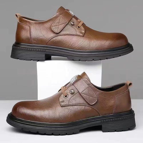 Men's Casual Leather Shoes Breathable Fashionable All-Match Soft Bottom Mid-Calf Work Shoes round Toe PU Lined PVC Outsole