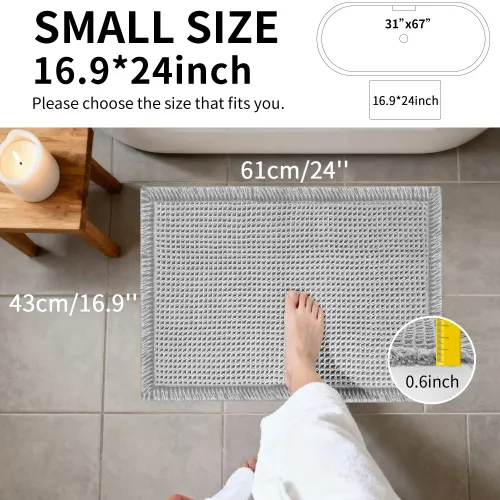 Waffle  Rugs Soft Non Slip Machine Washable Super Absorbent Bath Mats with Tassels for Bathroom Floor Tub Beside Decor