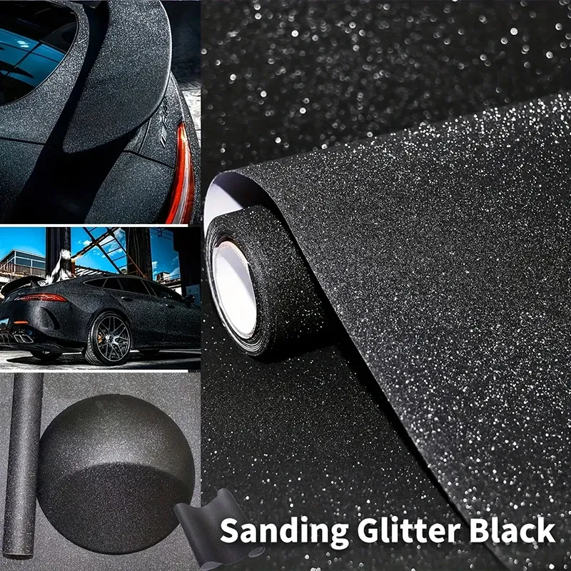 20CM X 152CM Per Lot Black Glitter Vinyl Sticker New Car Styling Matte Sanding Glitter Vinyl Film Body Wrap