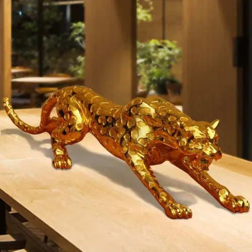 decorative art GOOD LUCK Cheetah leopard golden Sculpture Statu