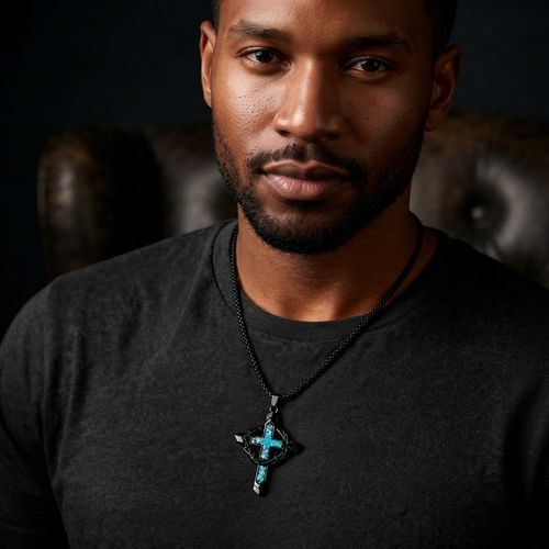 Men's Blue Cross and Crown of Thorns Necklace