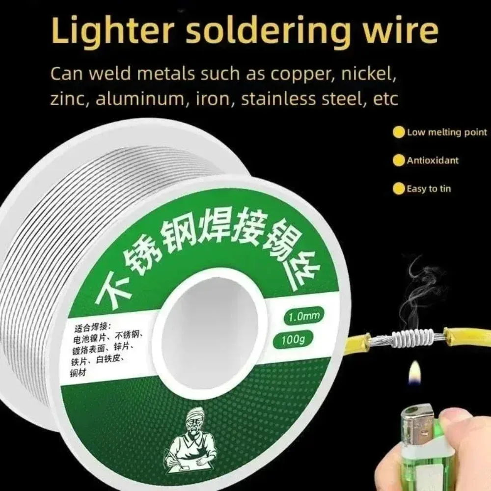 3PCS 1mm Lead-free Lighter Solder Wire  Stainless Steel Solder Welding Disposable for Copper-iron-nickel Battery Pole Piece
